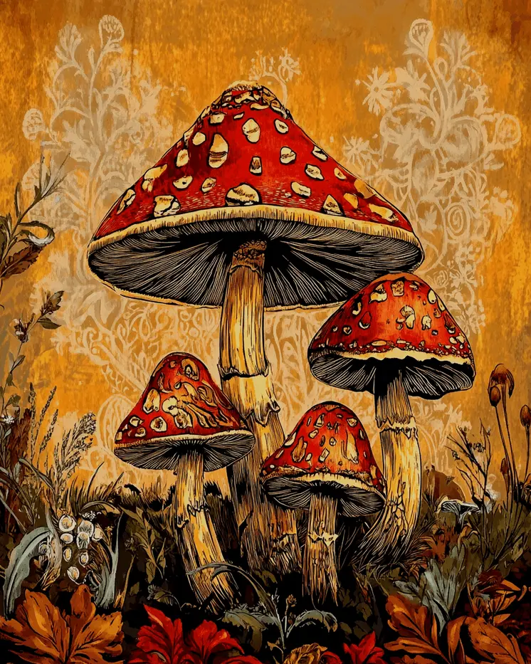 Nouveau Shrooms - Mushroom Art Prints - 8"x10" Art Print for 11"x14" Frame