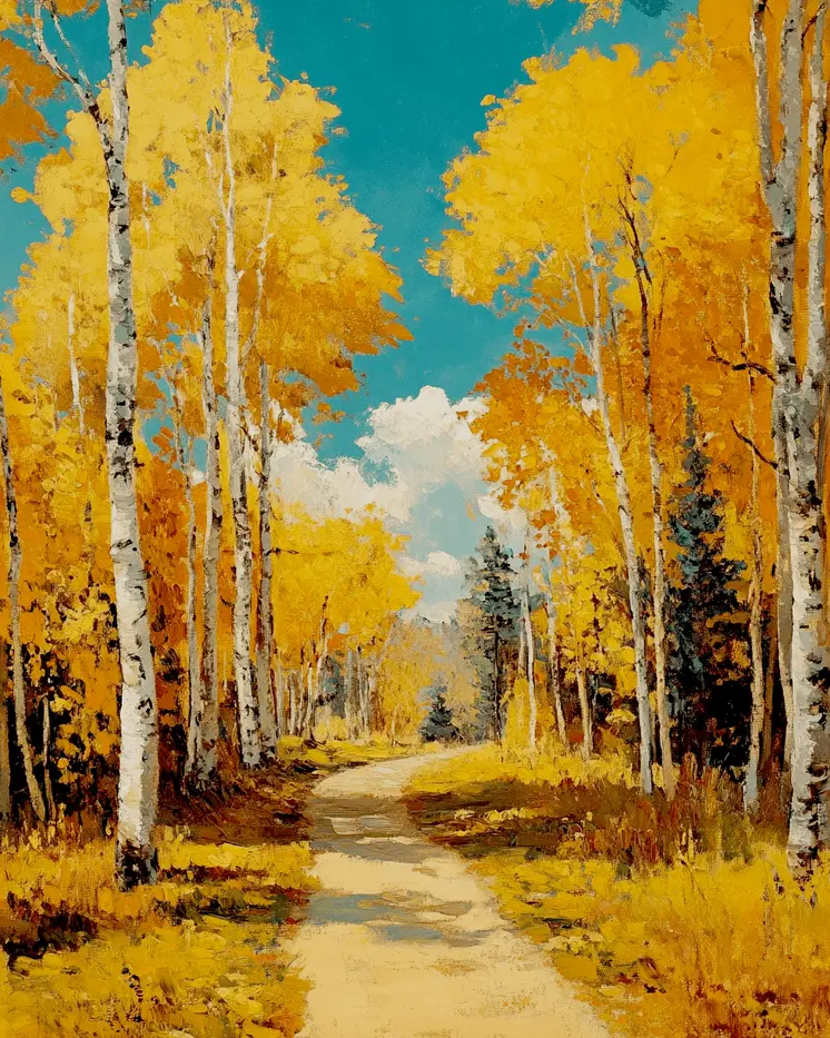 Aspen Lined Drive in Fall - Nature Art Prints - 8"x10" Artwork for 11"x14" Frame