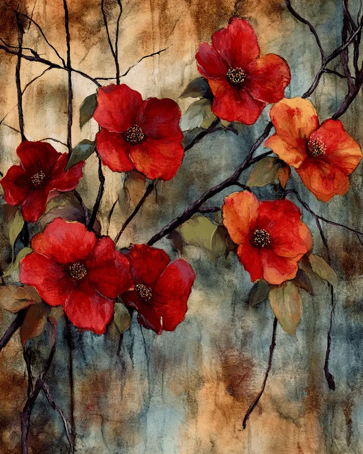 Red Flowering Vine - Nature Art Prints - 8"x10" Artwork for 11"x14" Frame