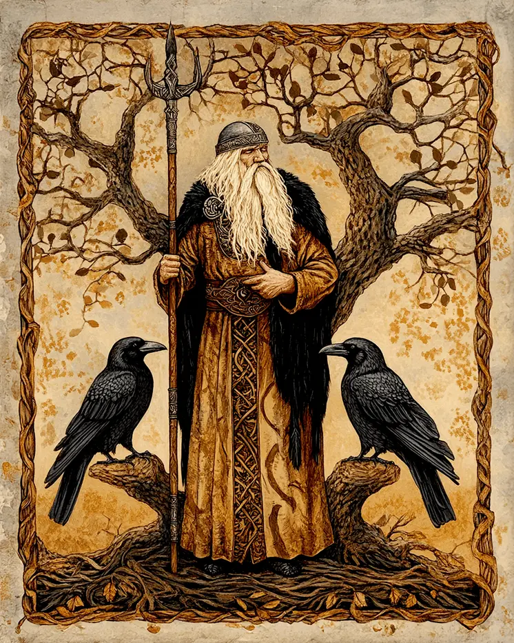 Rustic Nordic Folk Art  - Odin the Norse God Wall Art Prints – 8″x10″ Artwork for 11″x14″ Frame
