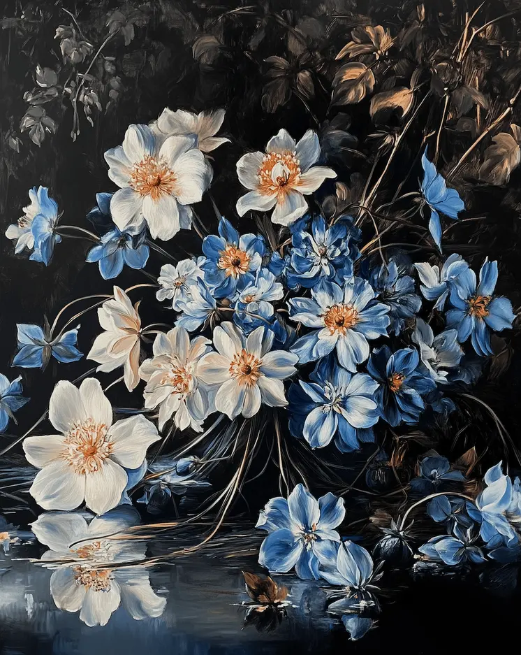Baroque Lake Wildflowers 8"x10" Floral Art Print for 11"x14" Frame