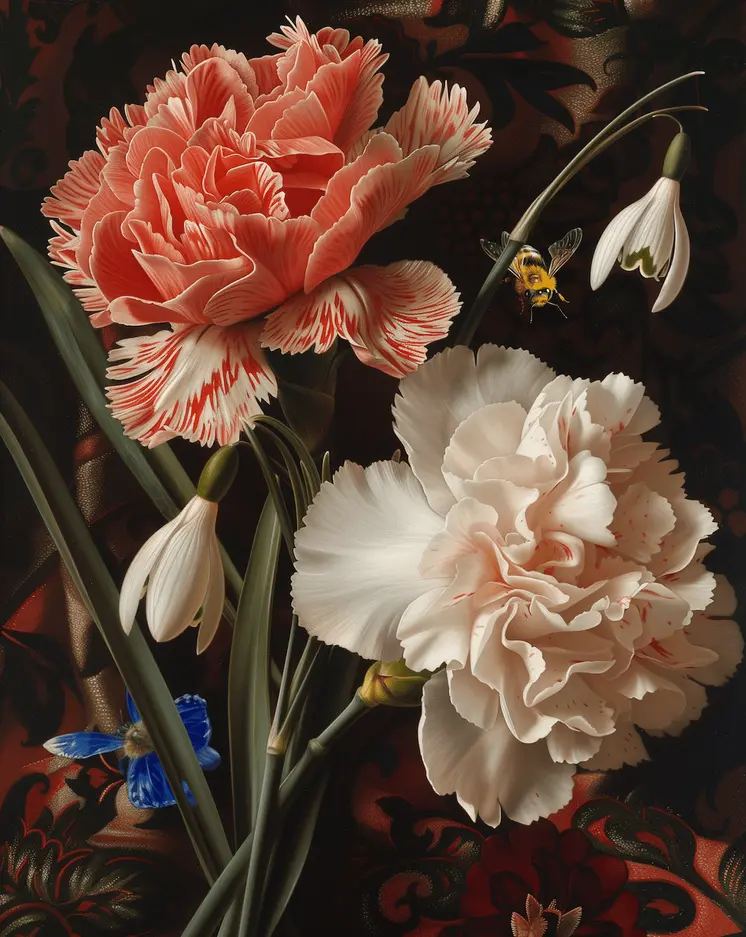 Baroque Pink Carnation Flowers  8"x10" Floral Art Print for 11"x14" Frame