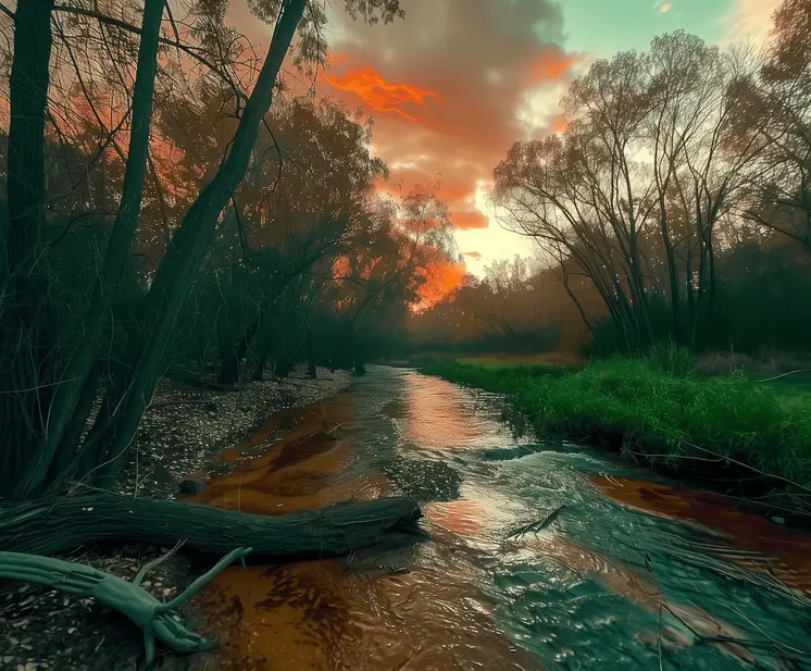 Magical Green River at Sunset - Wall Art Print - Moody Ethereal Landscapes - 10"x8" Artwork - 14"x11" Mat