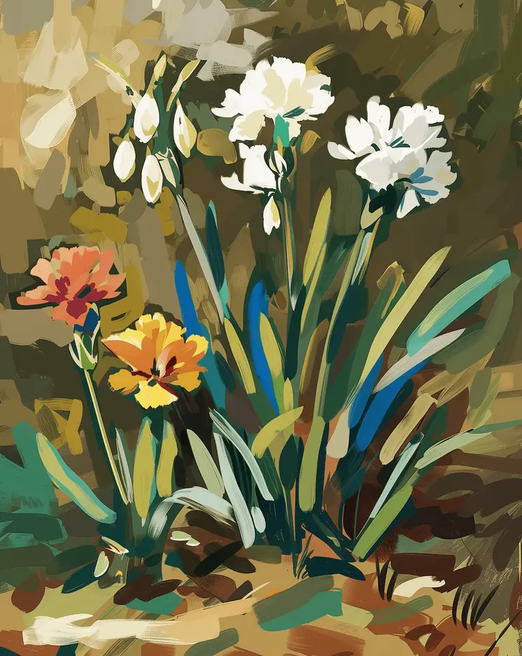 Mid Century Garden Flowers 8"x10" Floral Art Print for 11"x14" Frame