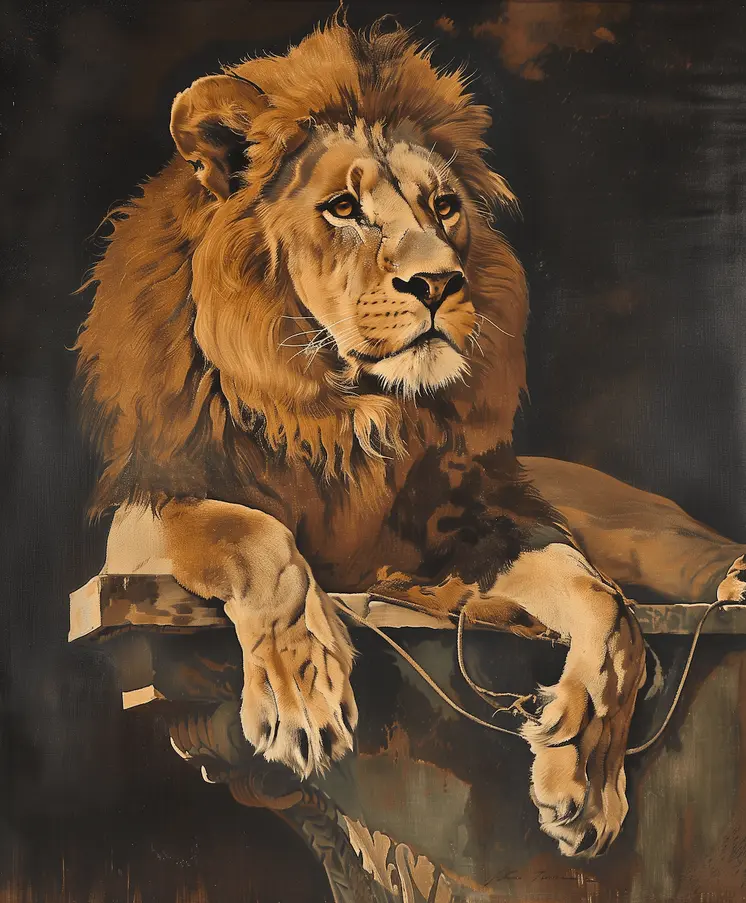 Painting of Lion on Ledge - Animal Kingdom Wall Art Prints, from Cute to Majestic – 8″x10″ Artwork for 11″x14″ Frame