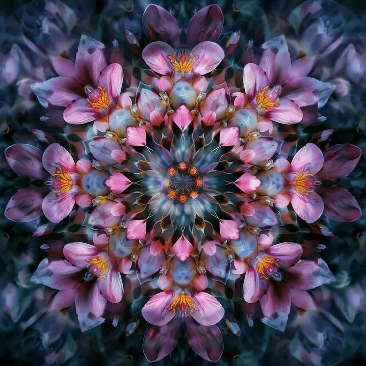 Purple Kaeidoscope Flower 2, 8"x8" Art Print for 12"x12" Frame