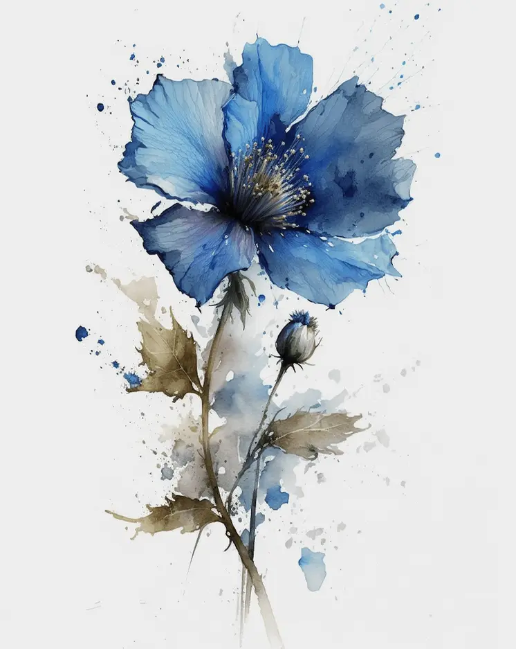 Single Blue Watercolor Flower  8"x10" Floral Art Print for 11"x14" Frame