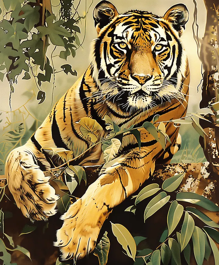 Tiger in Branches - Animal Kingdom Wall Art Prints, from Cute to Majestic – 8″x10″ Artwork for 11″x14″ Frame