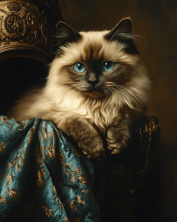 Ragdoll Portrait - Pet Cat Still Life Wall Art Prints – 8″x10″ Artwork for 11″x14″ Frame