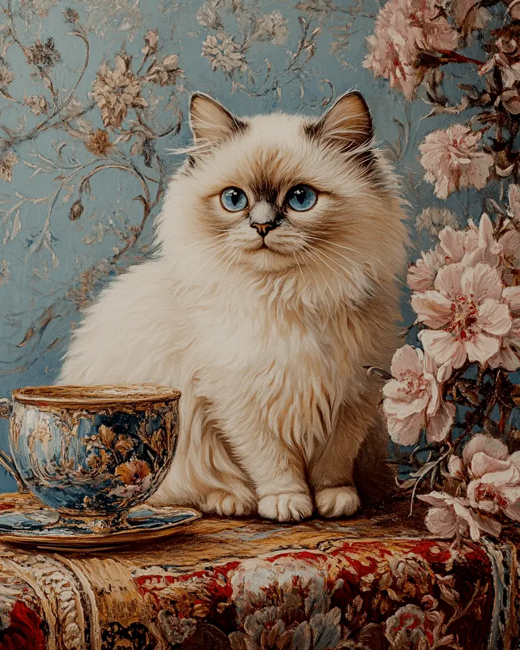 Ragdoll Kitten Portrait - Pet Cat Still Life Wall Art Prints – 8″x10″ Artwork for 11″x14″ Frame