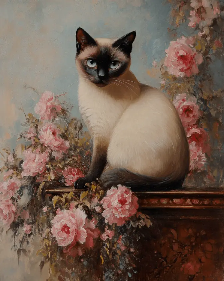 Siamese Portrait - Pet Cat Still Life Wall Art Prints – 8″x10″ Artwork for 11″x14″ Frame