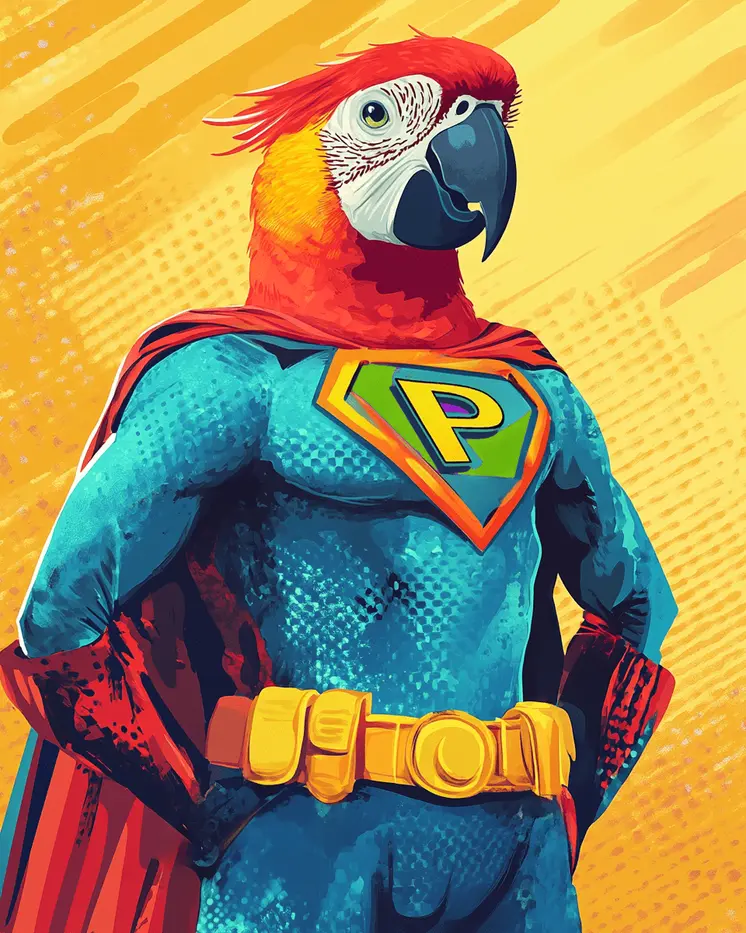 Parrot Friend and Hero - Pet Superheros Art Prints – 8″x10″ Artwork for 11″x14″ Frame