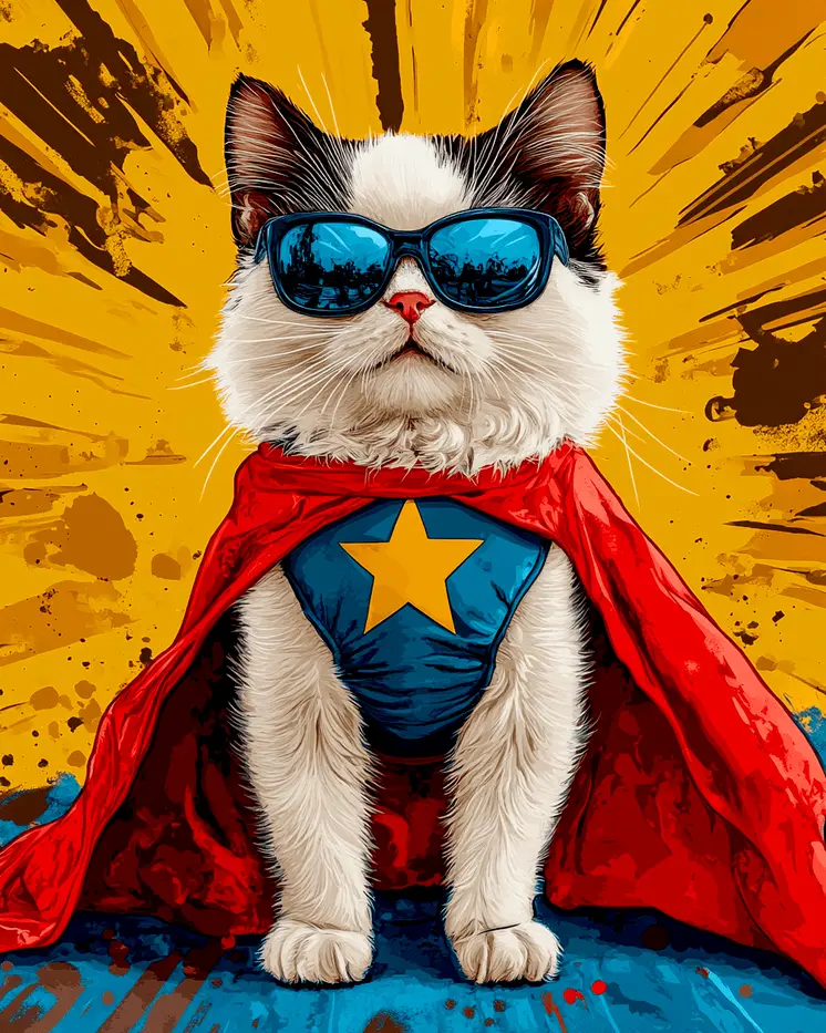 Larry the Cat is Here! - Pet Superheros Art Prints – 8″x10″ Artwork for 11″x14″ Frame