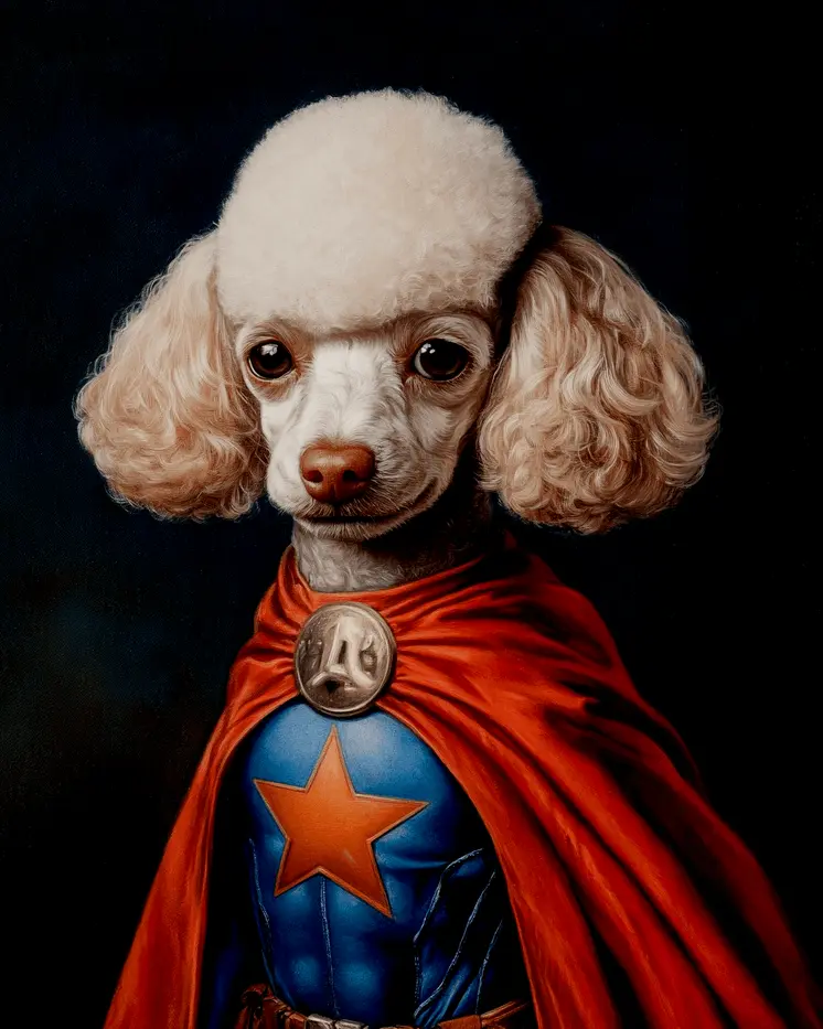 Polly the Poodle Ready for Anything  - Pet Superheros Art Prints – 8″x10″ Artwork for 11″x14″ Frame