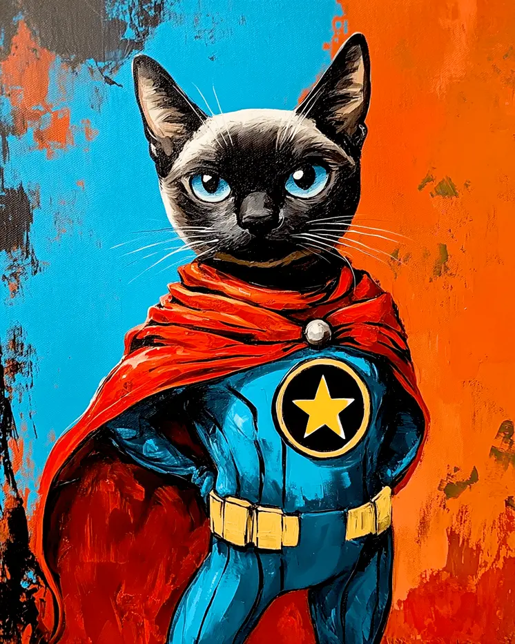 Siamese Samantha Cat Hero and Companion - Pet Superheros Art Prints – 8″x10″ Artwork for 11″x14″ Frame