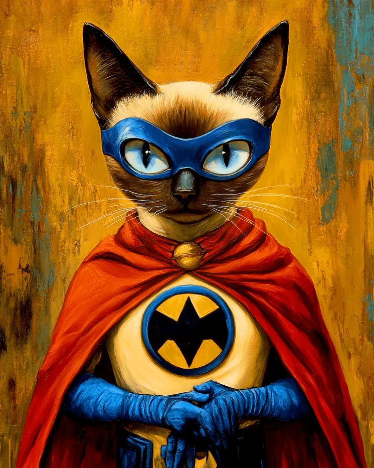Bat Cat Ready and Waiting - Pet Superheros Art Prints – 8″x10″ Artwork for 11″x14″ Frame