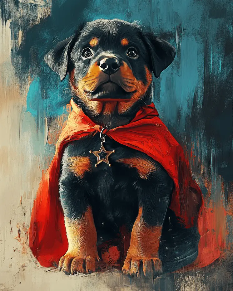 Loyal Rottweiler Companion and Hero - Pet Superheros Art Prints – 8″x10″ Artwork for 11″x14″ Frame
