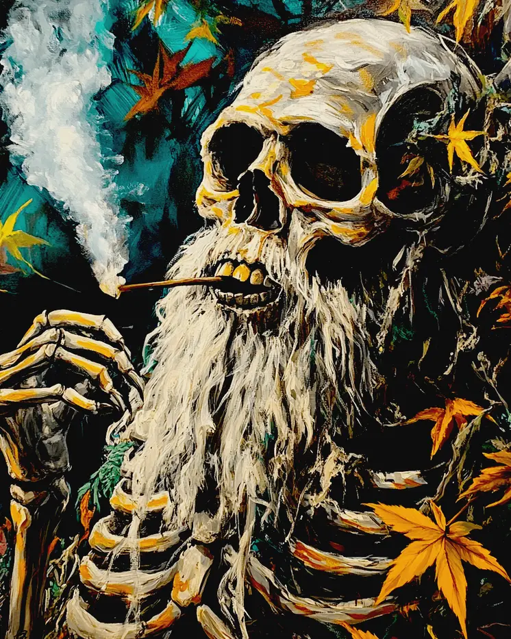 Old Pothead - Skull & Skeleton Art Prints - 8"x10" Art Print for 11"x14" Frame
