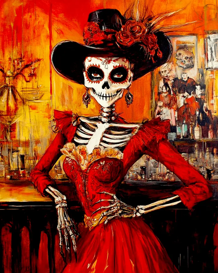 Red Rebecca - Skull & Skeleton Art Prints - 8"x10" Art Print for 11"x14" Frame