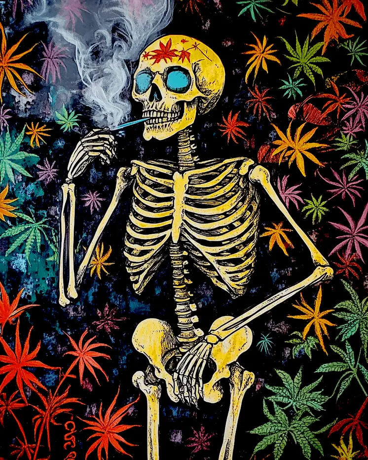 Smokin' Bones - Skull & Skeleton Art Prints - 8"x10" Art Print for 11"x14" Frame