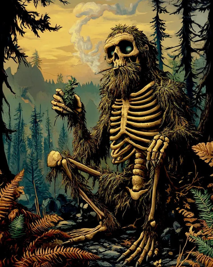 Bigfoot's Bones Tokin' It Up - Skull & Skeleton Art Prints - 8"x10" Art Print for 11"x14" Frame