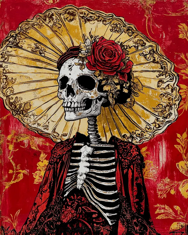 Parasol Patricia - Skull & Skeleton Art Prints - 8"x10" Art Print for 11"x14" Frame