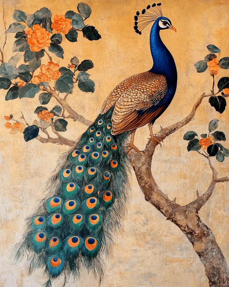 Peackock #6 - Rattanakosin Style Wall Art Prints – 8″x10″ Artwork for 11″x14″ Frame