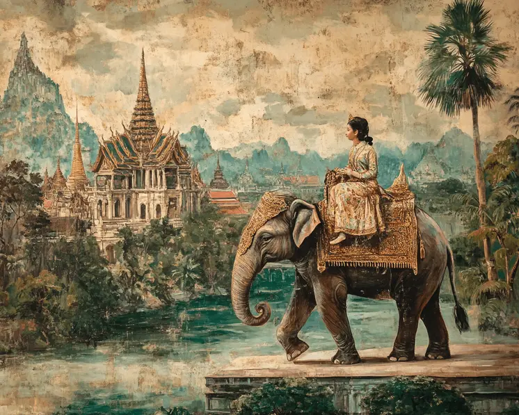 Elephant with Rider #2 - Rattanakosin Style Wall Art Prints – 8″x10″ Artwork for 11″x14″ Frame
