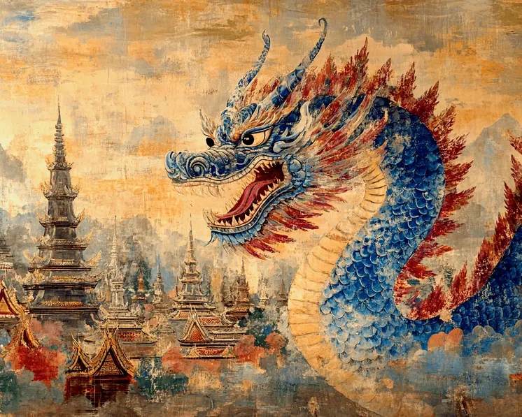 Dragon #3 - Rattanakosin Style Wall Art Prints – 8″x10″ Artwork for 11″x14″ Frame