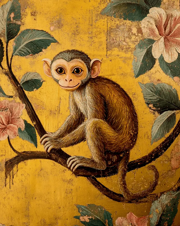 Monkey #2 - Rattanakosin Style Wall Art Prints – 8″x10″ Artwork for 11″x14″ Frame