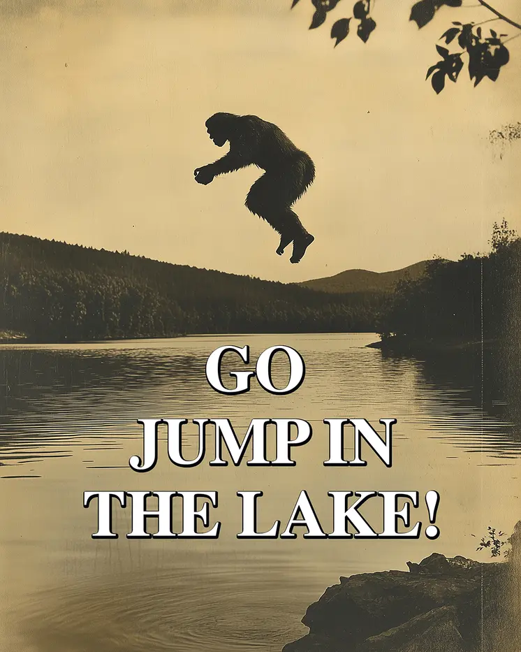 Bigfoot Go Jump in the lake - Sasquatch Cryptid Art Prints - 8"x8" Art Print for 12"x12" Frame