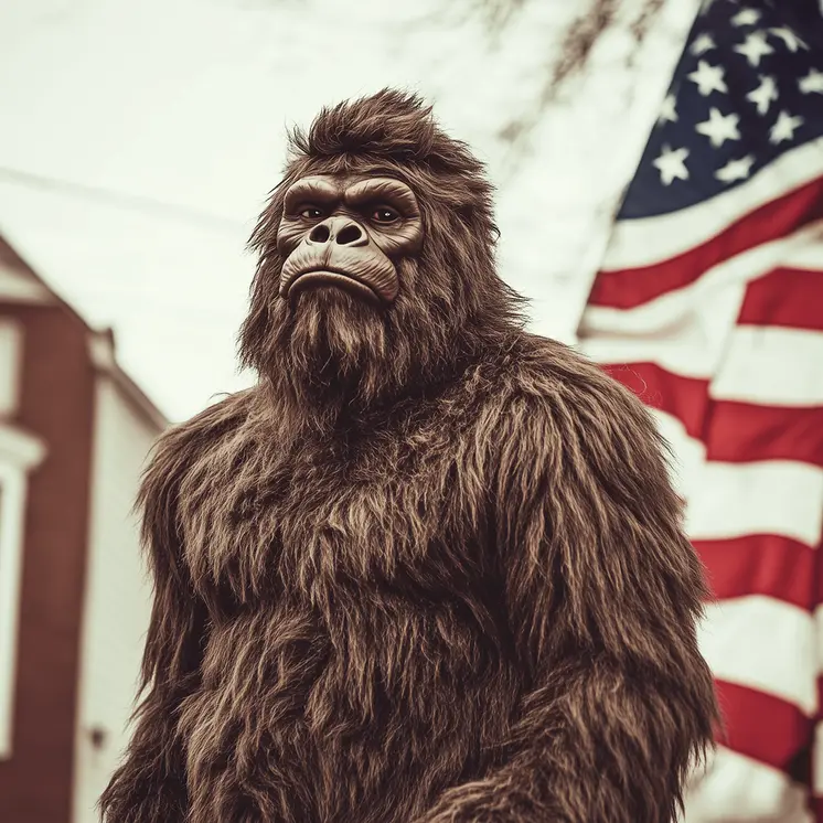 Bigfoot the Patriot - Cryptids Art Prints - Bigfoot Prints – 8″x8″ Artwork in 12″x12″ Mat