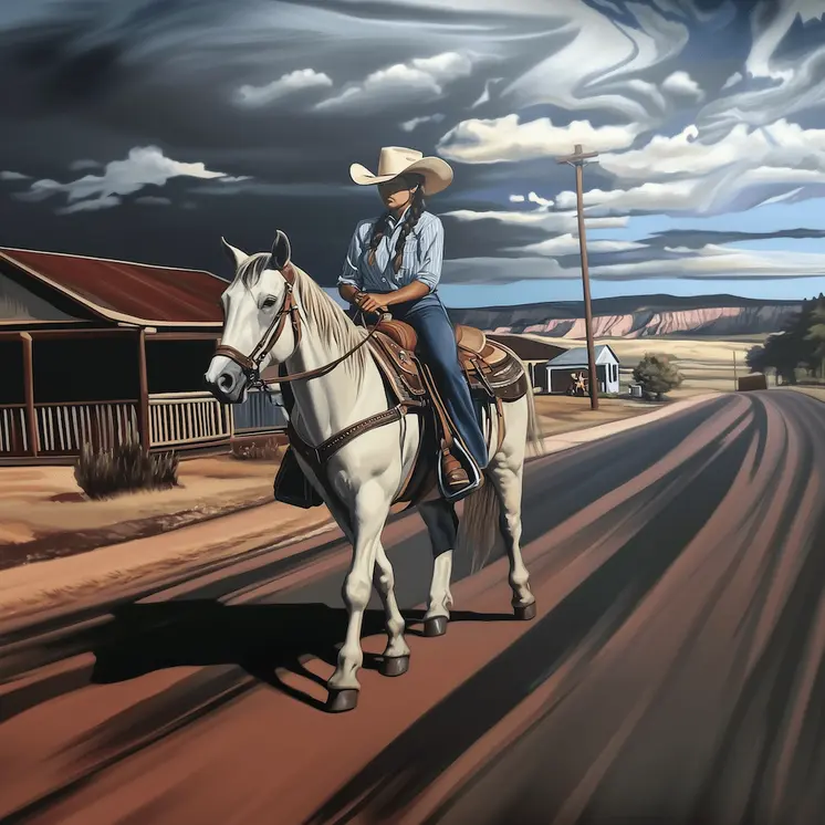 Cowgirl Beating the Storm - Cowgirl Western Art Prints  8"x8" Artwork for 12"x12"  Frame