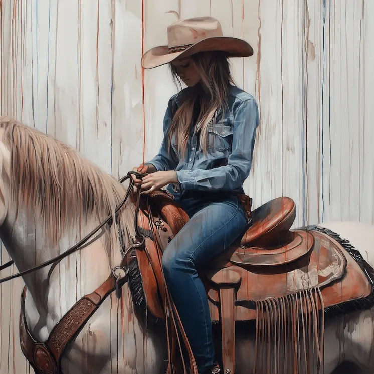Cowgirl: Dry Brush Watercolor - Cowgirl Western Art Prints 8"x8" Artwork for 12"x12"  Frame