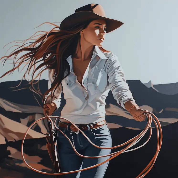 Cowgirl Smooth Lasso Moves - Cowgirl Western Art Prints 8"x8" Artwork for 12"x12" Frame