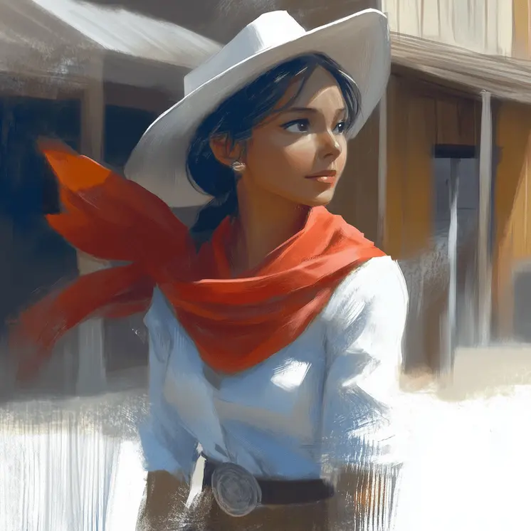 Cowgirl Red Scarf - Cowgirl Western Art Prints 8"x8" Artwork for 12"x12" Frame