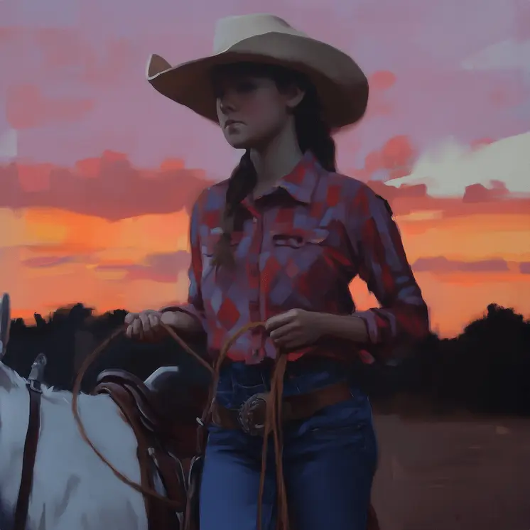Cowgirl in Purple Sunset - Cowgirl Western Art Prints 8"x8" Artwork for 12"x12"  Frame