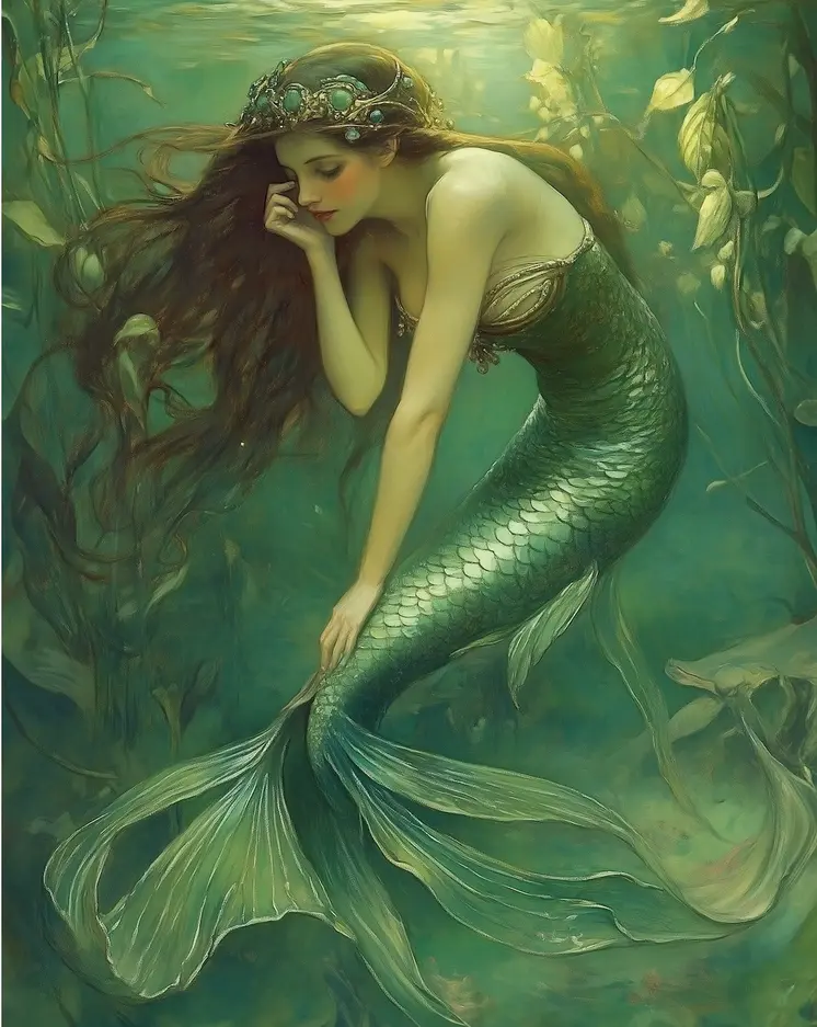 Emerald Mermaid 8″x10″ Artwork in 11″x14″ Mat