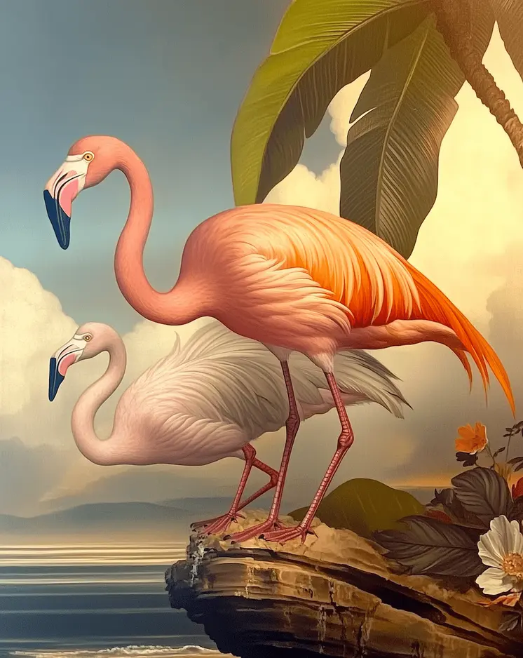 Flamingos Catch Beautiful Light - Wall Art Print - Souvenir Seaside Beachcore - 8"x10" Artwork - 11"x14" Mat