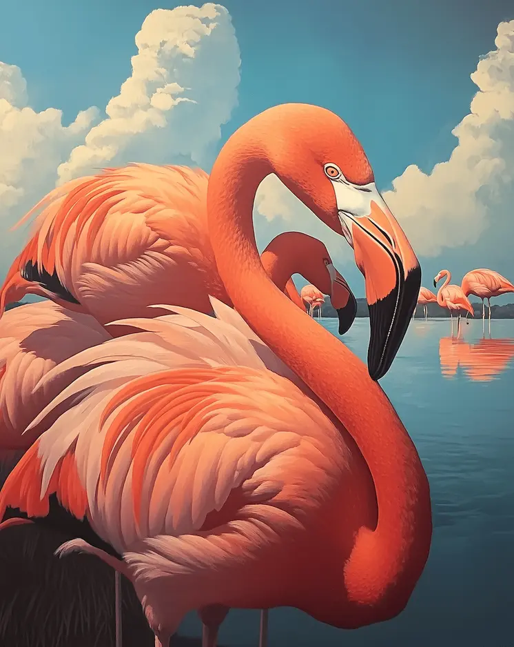 Flamingos Study In Salmon and Aqua - Wall Art Print - Souvenir Seaside Beachcore - 8"x10" Artwork - 11"x14" Mat
