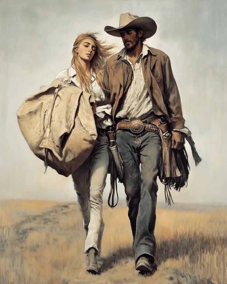 Long Day – Western Romance 8″x10″ Artwork in 11″x14″ Cowboy and Cowgirl Country Love