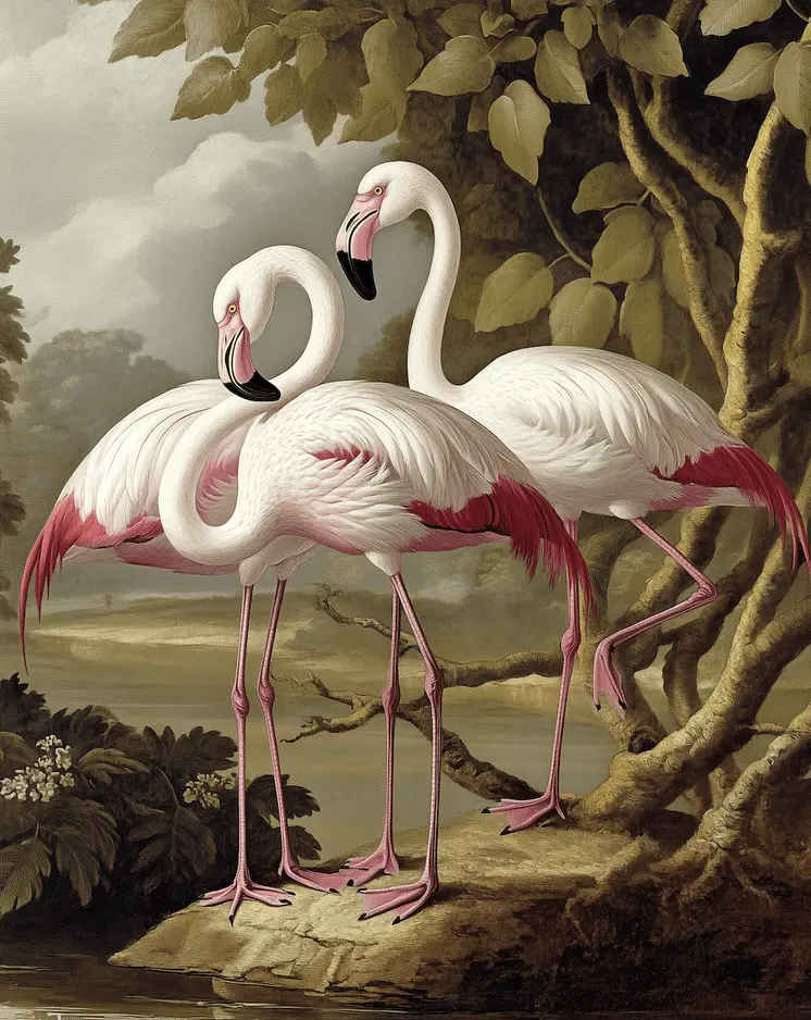 Raspberry and Cream Flamingos - Wall Art Print - Souvenir Seaside Beachcore - 8"x10" Artwork - 11"x14" Mat