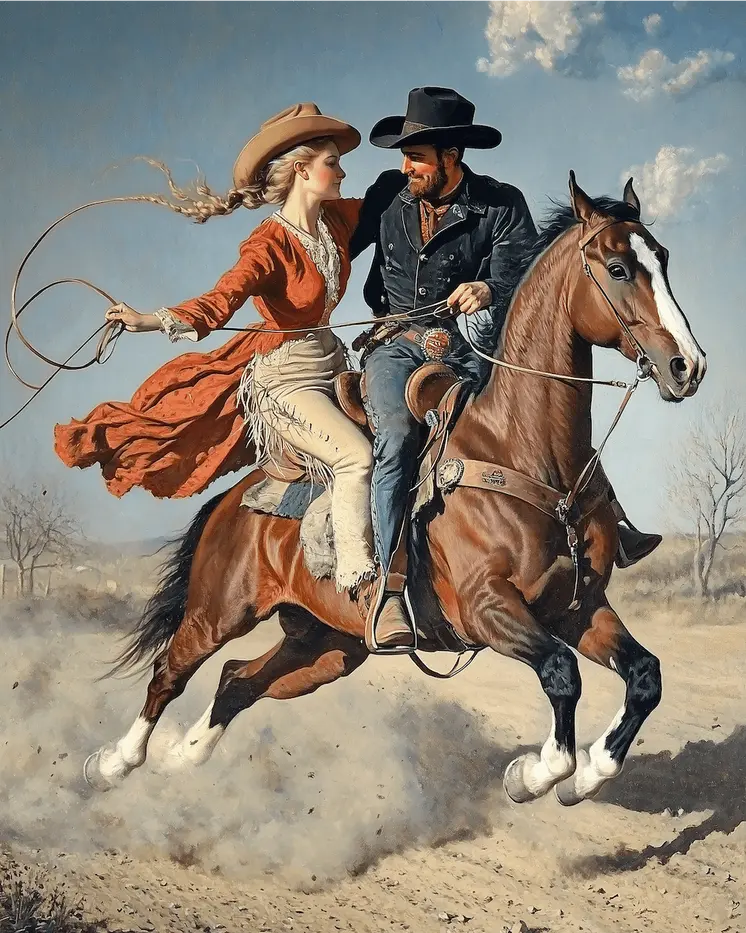 Romance on the Road – Western Romance 8″x10″ Artwork in 11″x14″ Cowboy and Cowgirl Country Love