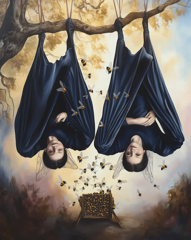 Twin Vampire Fairies Napping - Somewhat Grim Fairytale Prints – 8″x10″ Artwork in 10″x12″ Mat