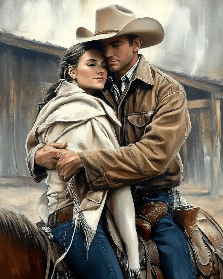 Welcome Home – Western Romance 8″x10″ Artwork in 11″x14″ Cowboy and Cowgirl Country Love