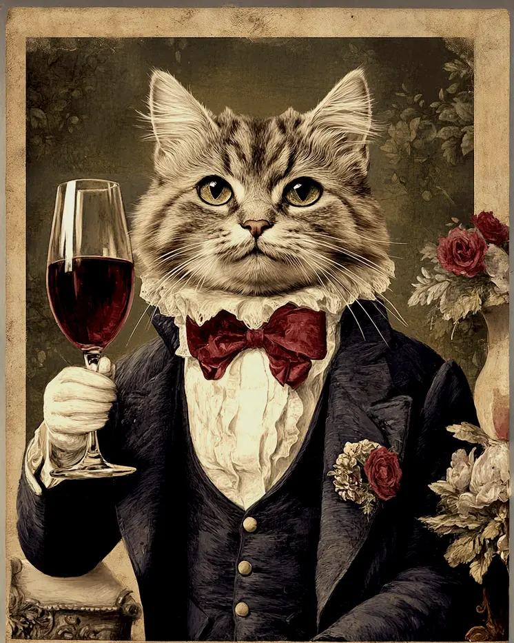 A Toast by a Fine Cat Gentleman - Wine Wall Art Prints – 8″x10″ Artwork for 11″x14″ Frame