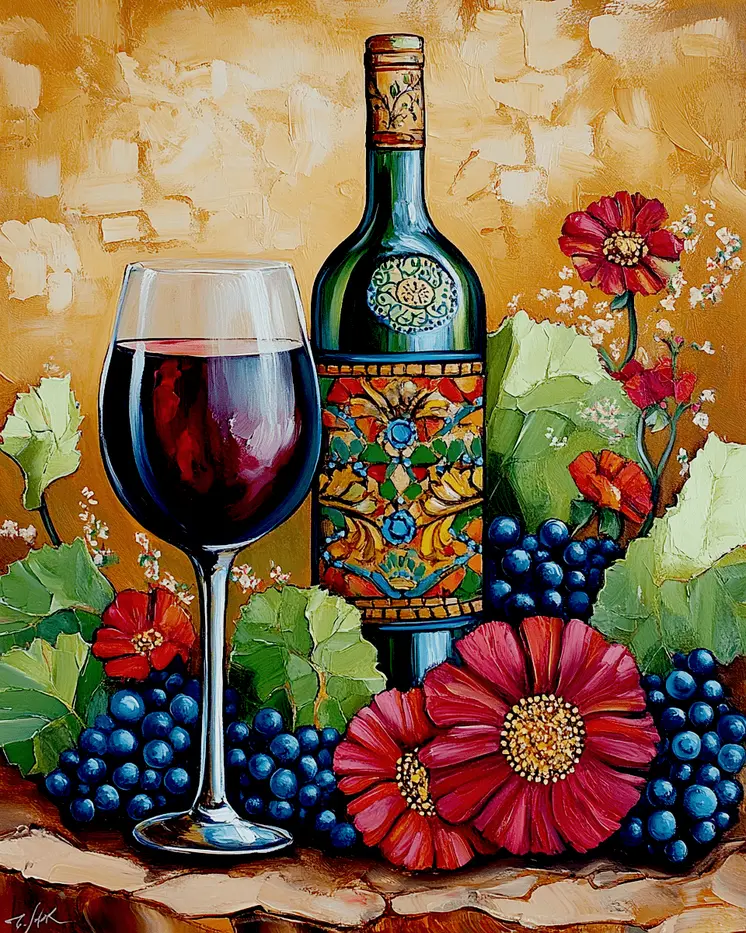 Desert Wine Still-Life - Wine Wall Art Prints – 8″x10″ Artwork for 11″x14″ Frame