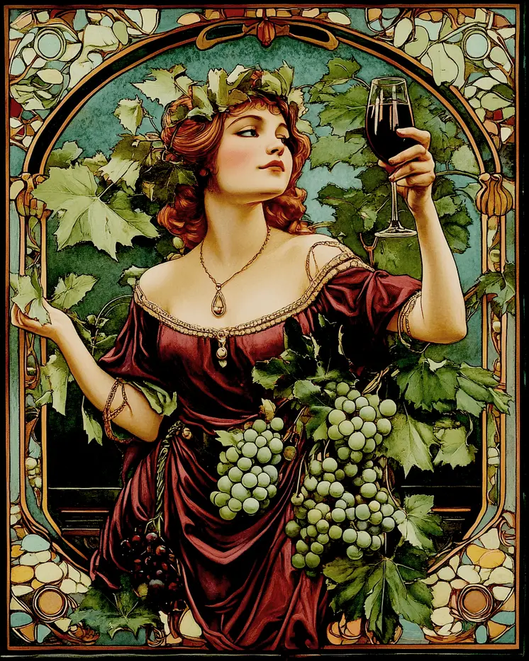 Nouveau Lady with Wine Glass - Wine Wall Art Prints – 8″x10″ Artwork for 11″x14″ Frame