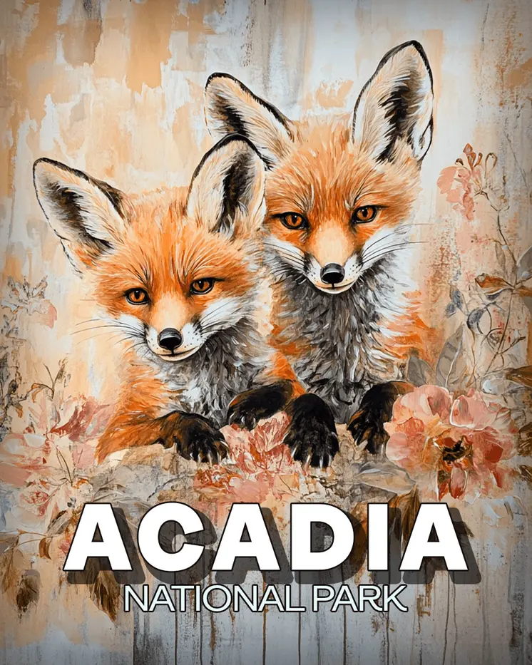 Two Fox Pups - Acadia National Park Souvenir Art Prints - 8"x10" Artwork for 11"x14" Frame