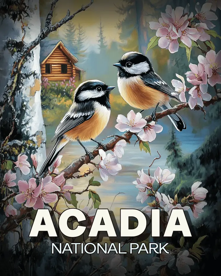 Chickadees - Acadia National Park Souvenir Art Prints - 8"x10" Artwork for 11"x14" Frame